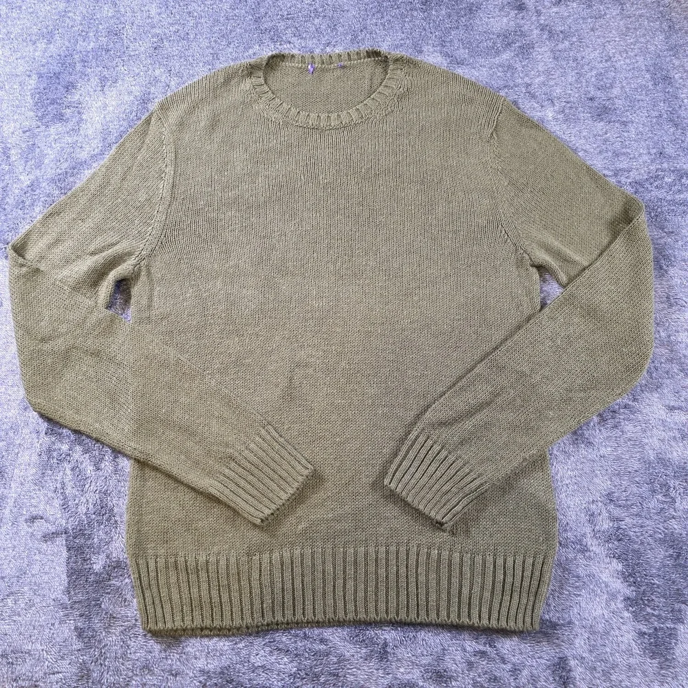 Ralph Lauren Purple Label Silk Linen Crew Neck Sweater Mens M Olive Green $995